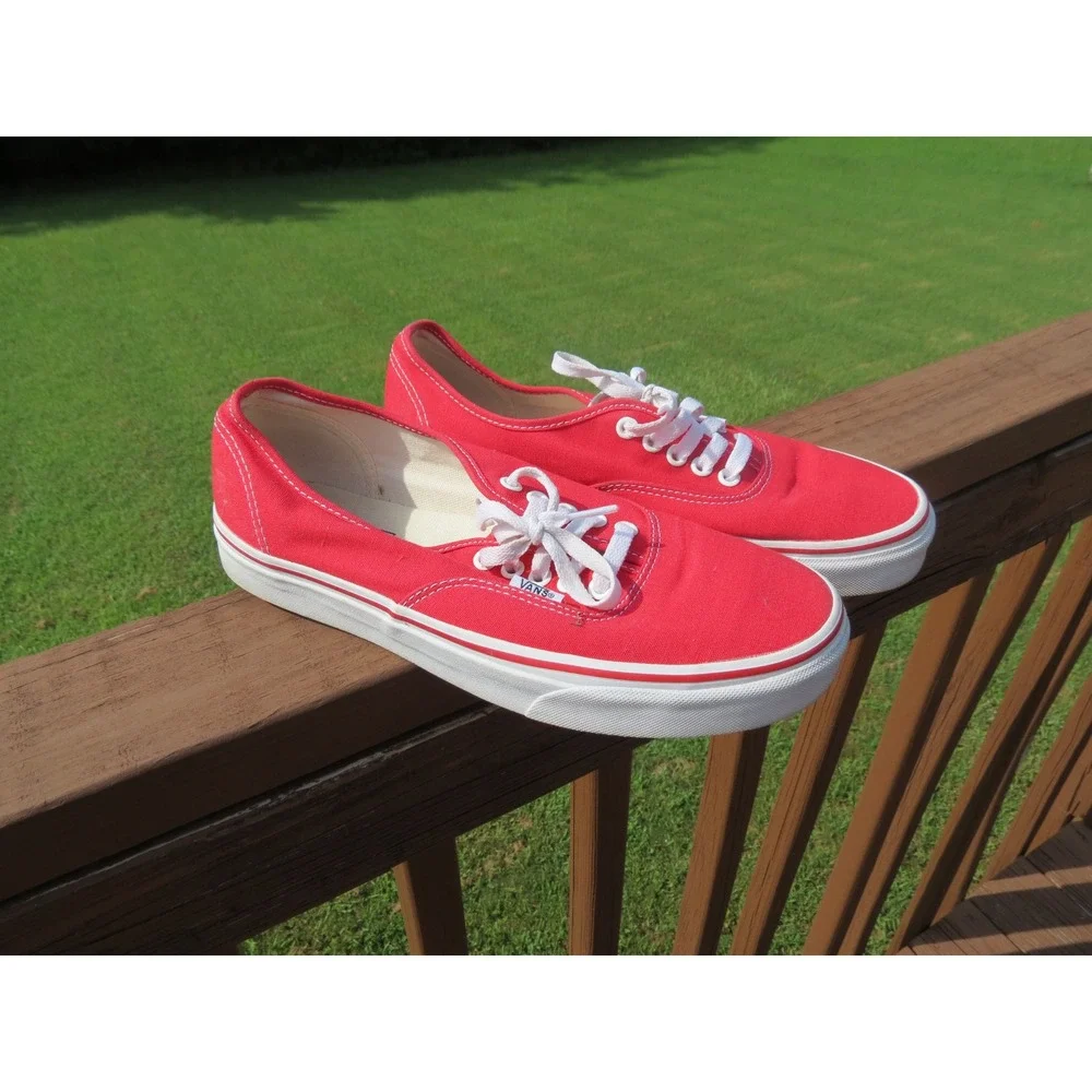 Vans Authentic Sneakers Mens 8.5 Red Low Top Canvas Lace Up Shoes
